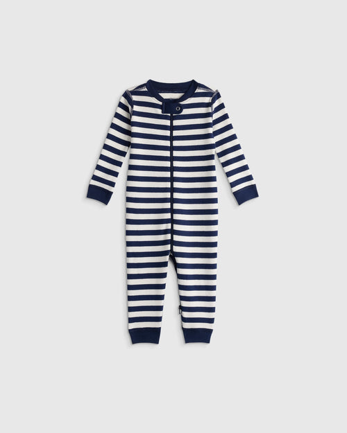 100% Organic Cotton One Piece Pajama - 0-3M / Navy Stripe