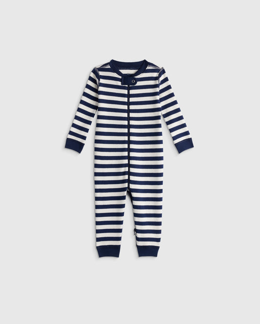 100% Organic Cotton One Piece Pajama - 0-3M / Navy Stripe