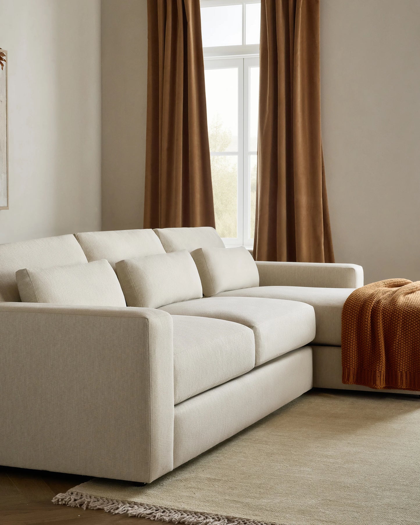 Ashford Deep Seat Chaise Sectional in Performance Basketweave - 119" Right Arm / Flax