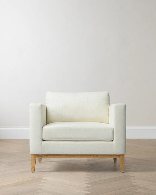 Performance Chenille Linen Blend Accent Chair with Solid Oak Base - One Size / Snow