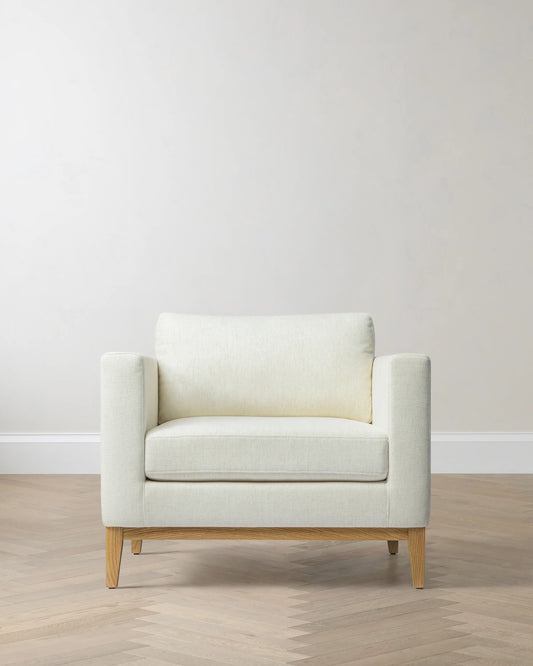 Performance Chenille Linen Blend Accent Chair with Solid Oak Base - One Size / Snow