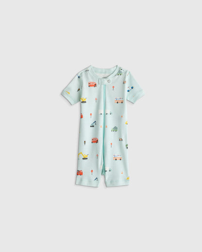 100% Organic Cotton Shortie Onesie Pajama - 0-3M / Animal Faces