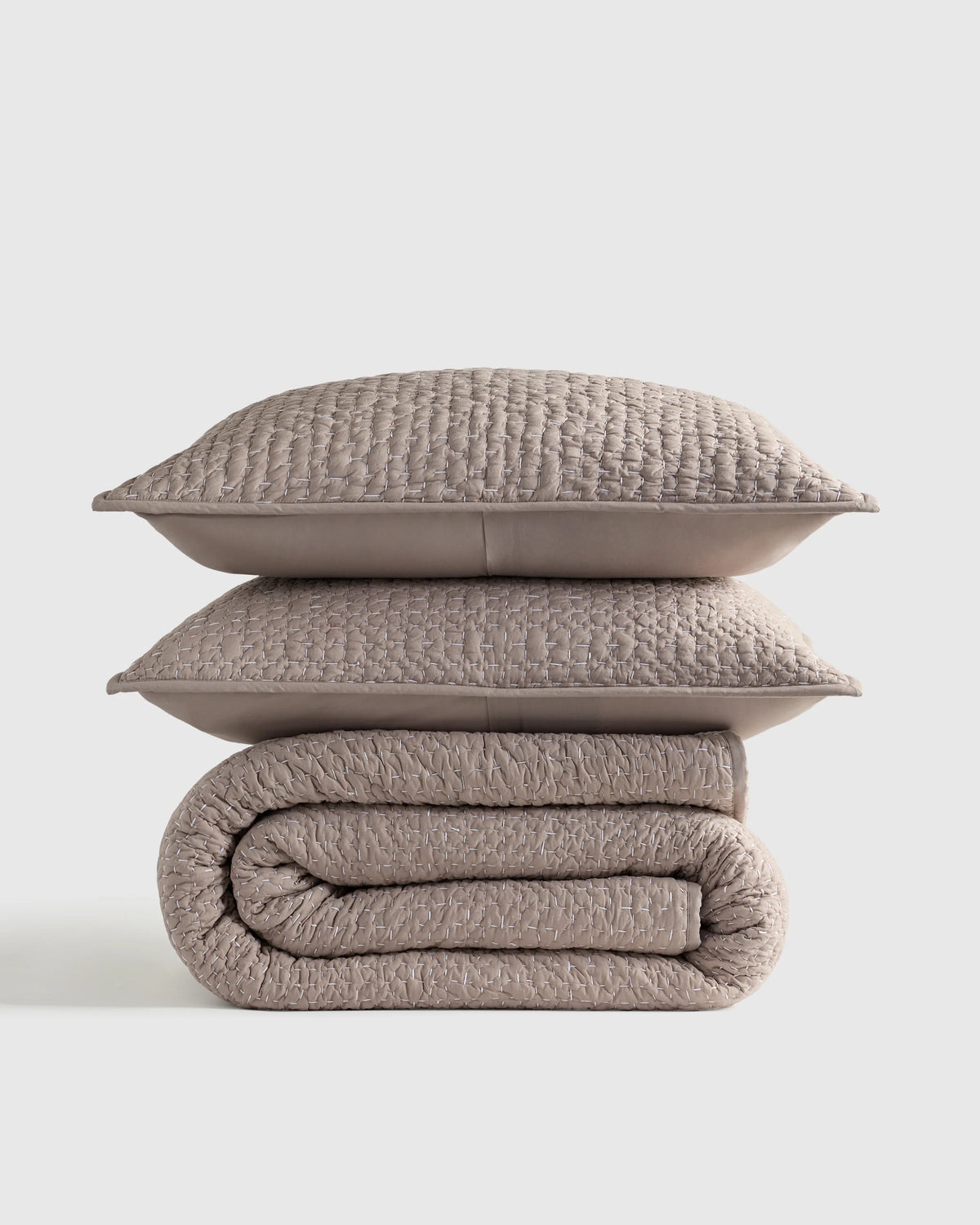 Organic Cotton Hand Stitched Quilt Set - Twin / Stone