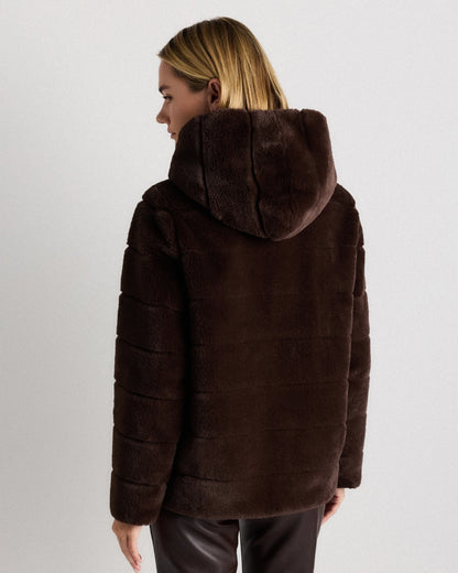 Hooded Faux Fur Jacket - XS / Black