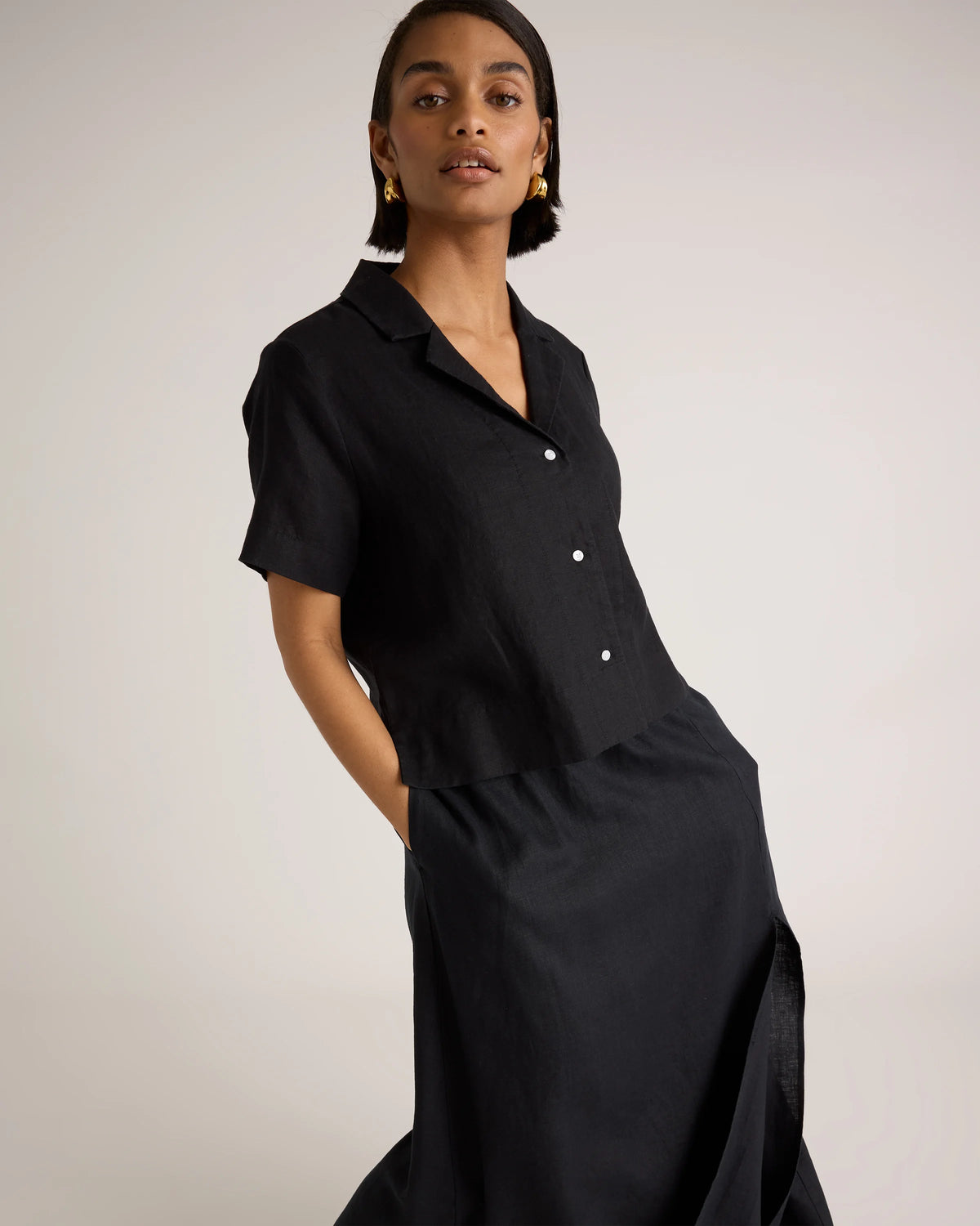 100% European Linen Maxi Skirt - XS / Classic Mini Gingham