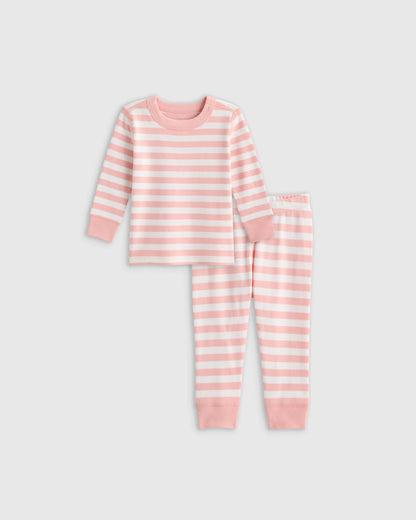 100% Organic Cotton Long Sleeve and Pant Pajama Set - 12-18M / Navy Stripe