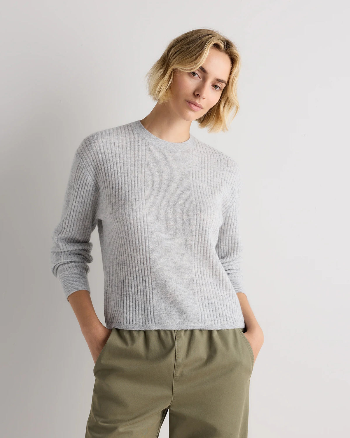 Lightweight Baby Alpaca Ribbed Crewneck - XS / Smoked Charcoal