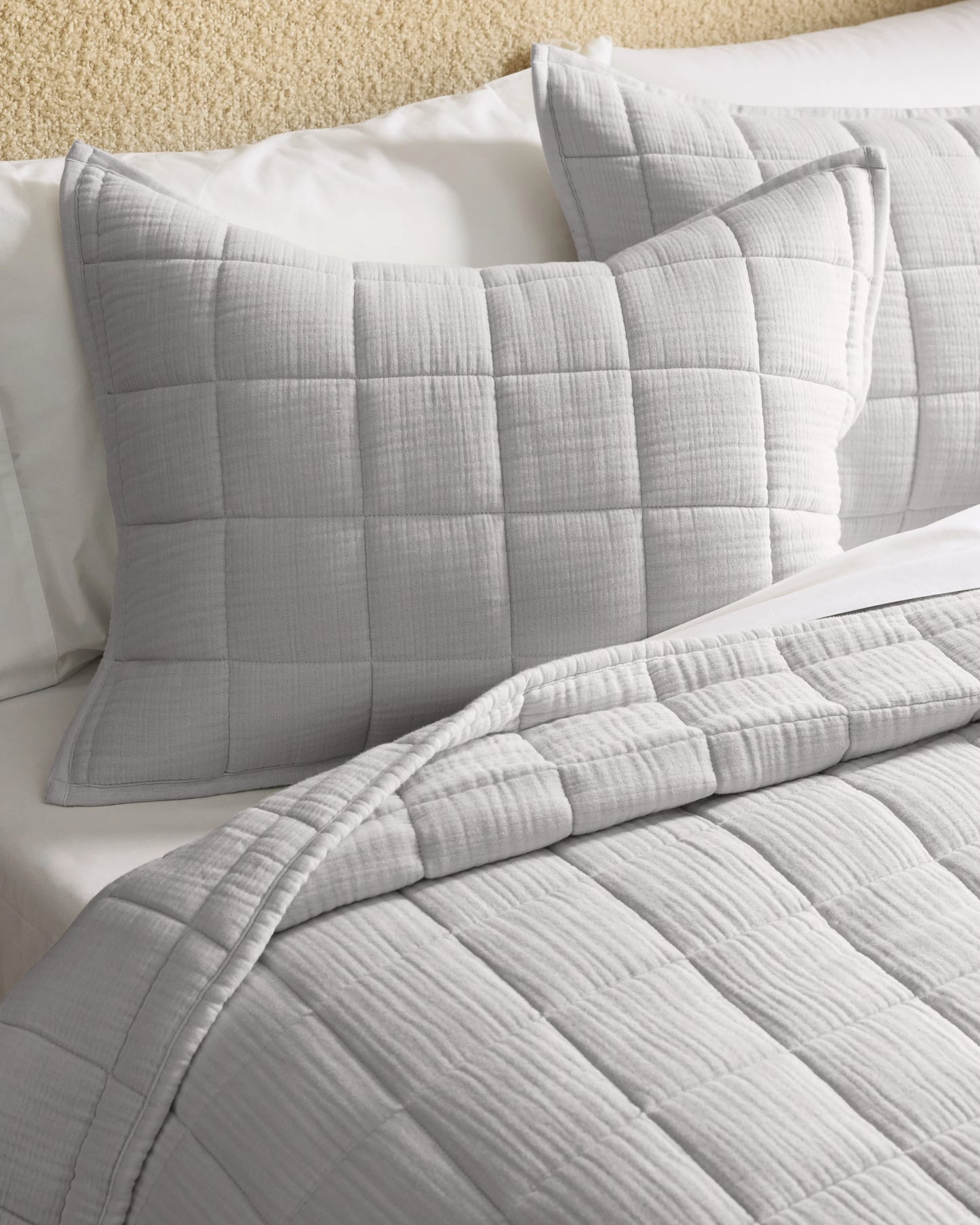 Organic Cotton Gauze Box Quilt Sham Set - Standard / Mineral
