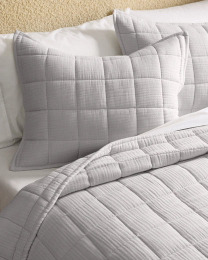 Organic Cotton Gauze Box Quilt Set - Twin / Mineral