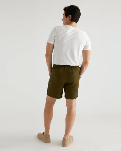 100% European Linen Drawstring Beach Shorts - 7" - XS / Taupe Brown Chambray