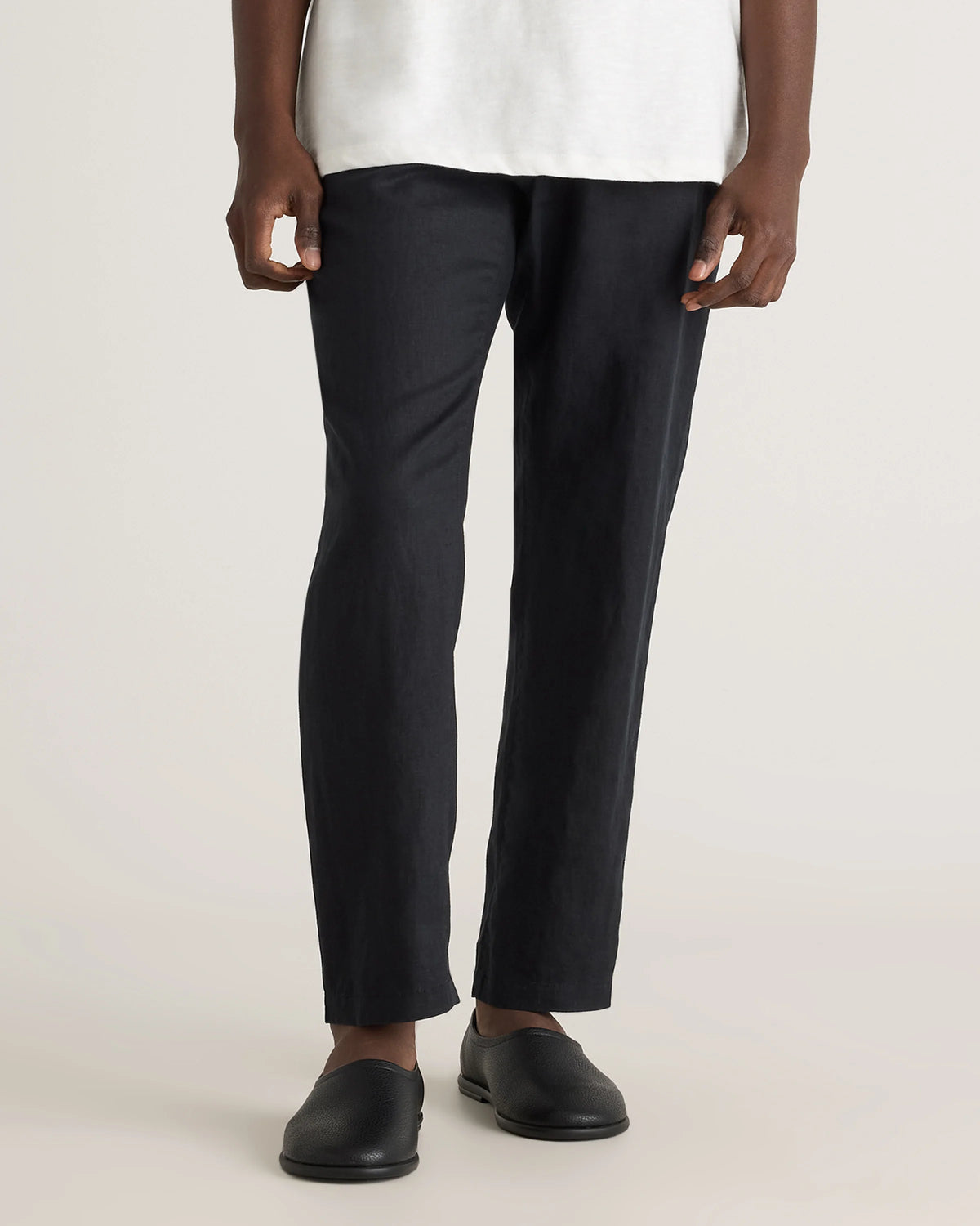 100% European Linen Drawstring Beach Pants - XS / Taupe Brown Chambray