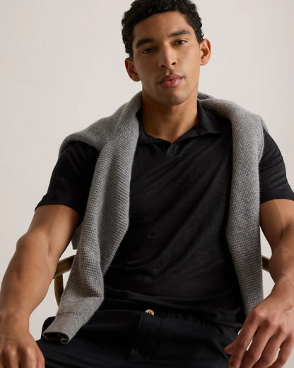 Men's 100% European Linen Jersey Polo - S / Black