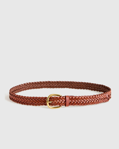 Josie European Leather Braided Belt - XS / Saddle