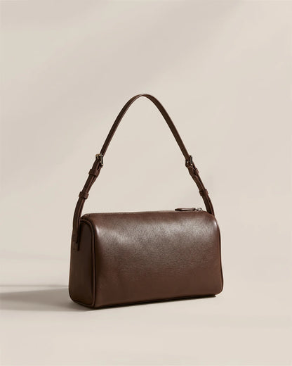 Italian Leather Mini Barrel Shoulder Bag - One Size / Dark Brown