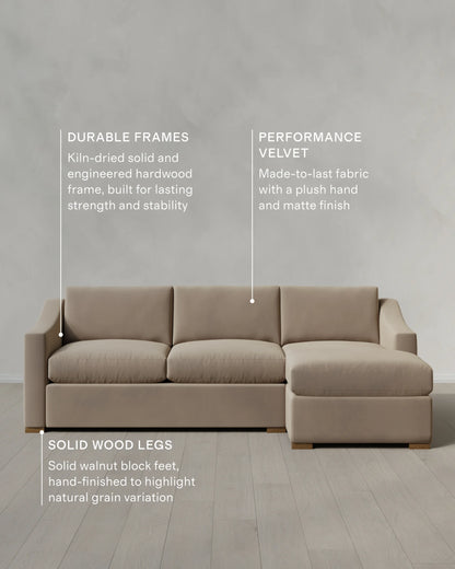 Hollis Slope Arm Chaise Sectional in Performance Velvet - 104" Right Arm / Spruce