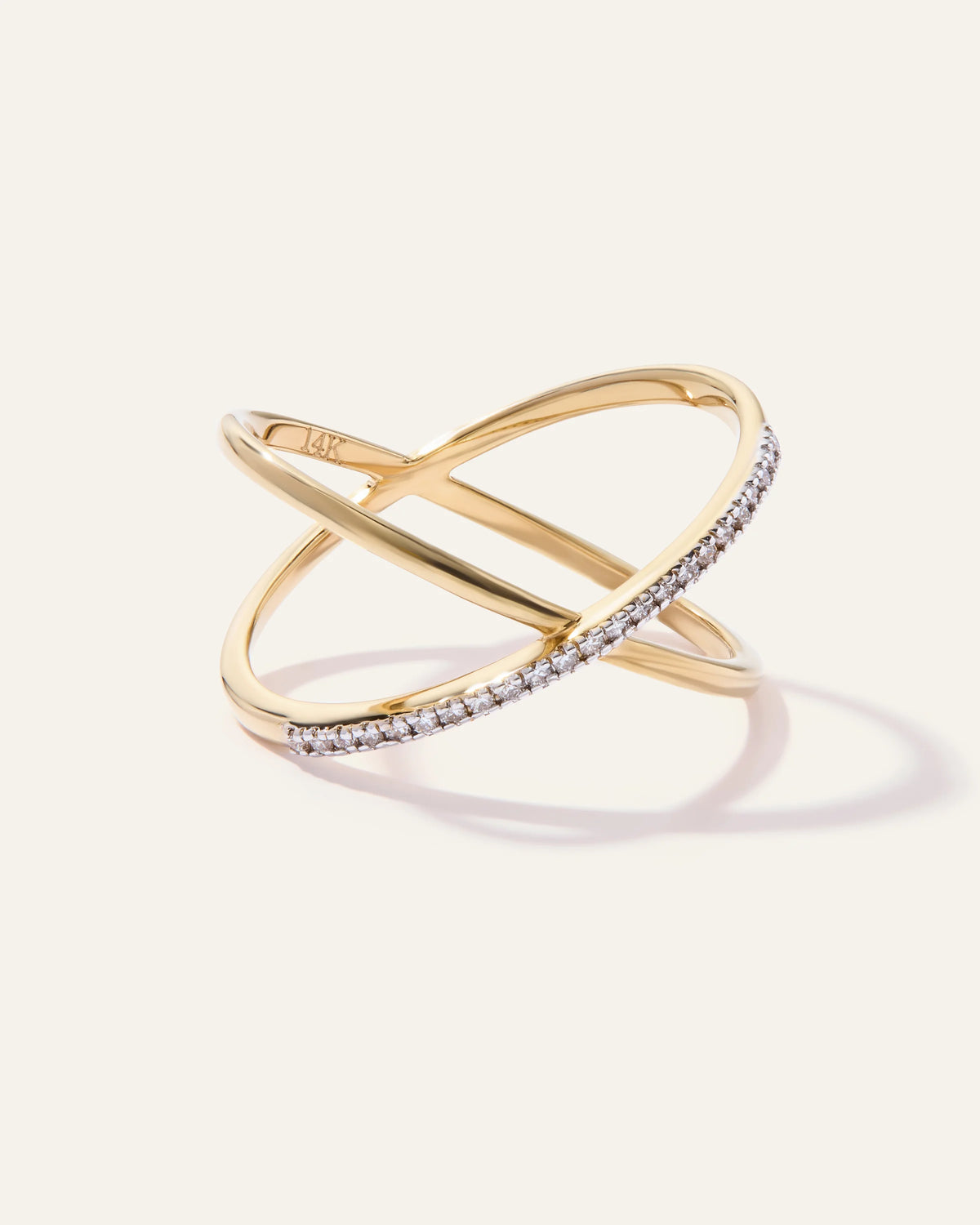 14K Gold Diamond Pave Crossover Ring - 4 / Yellow Gold