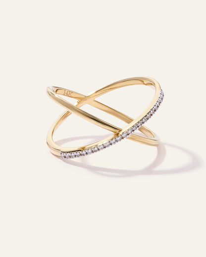 14K Gold Diamond Pave Crossover Ring - 4 / Yellow Gold