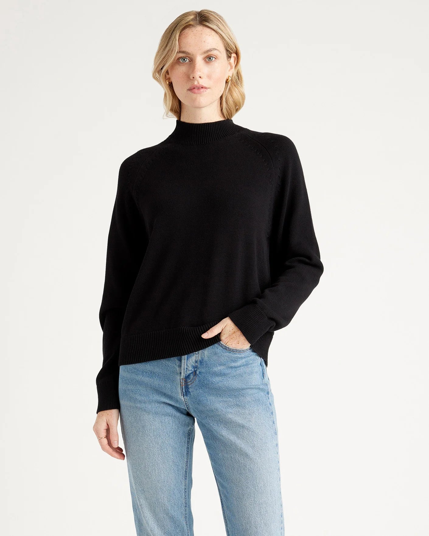 100% Organic Cotton Mock Neck Sweater - XS / Ivory