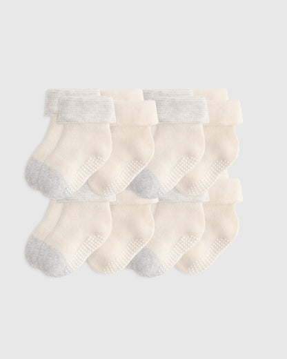 Organic Cotton Gripper Fold Over Socks 8-Pack - One Size / Blue Multi
