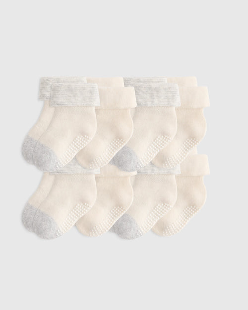 Organic Cotton Gripper Fold Over Socks 8-Pack - One Size / Blue Multi