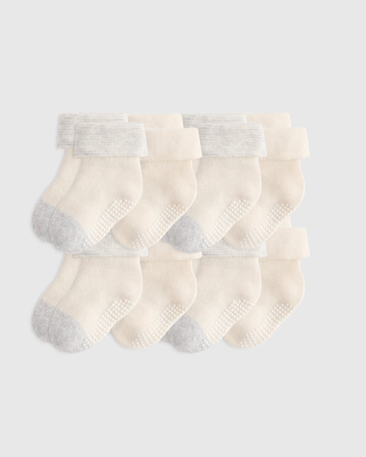 Organic Cotton Gripper Fold Over Socks 8-Pack - One Size / Blue Multi