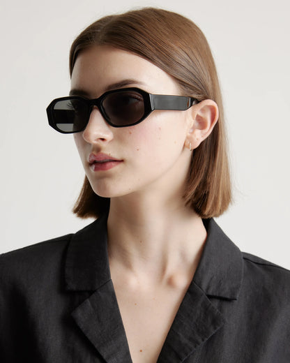 Cora Polarized Acetate Sunglasses - Wide / Black with Grey lens