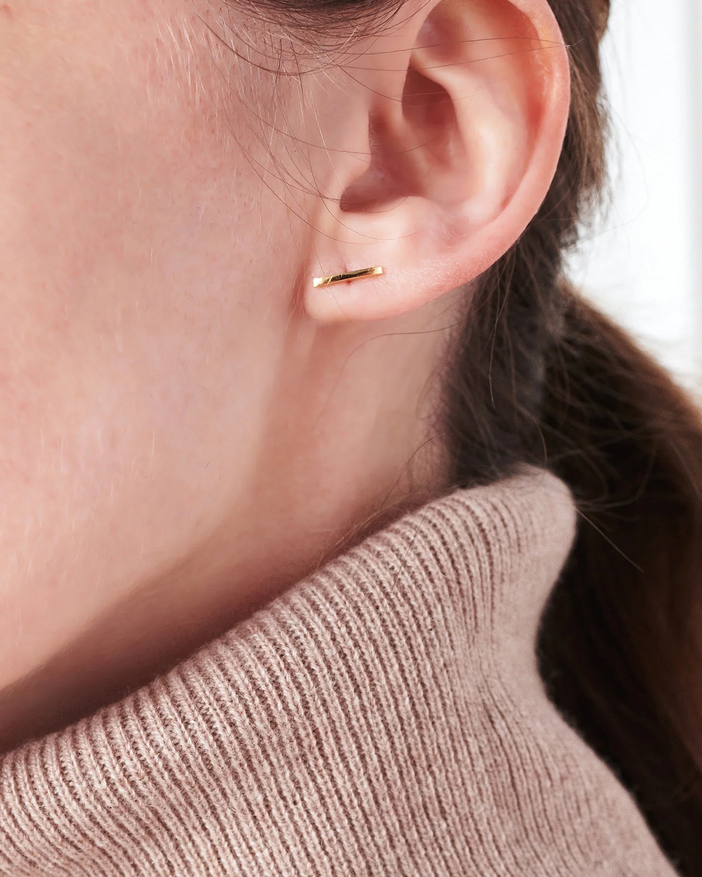 14K Gold Line Studs - One Size / Yellow Gold
