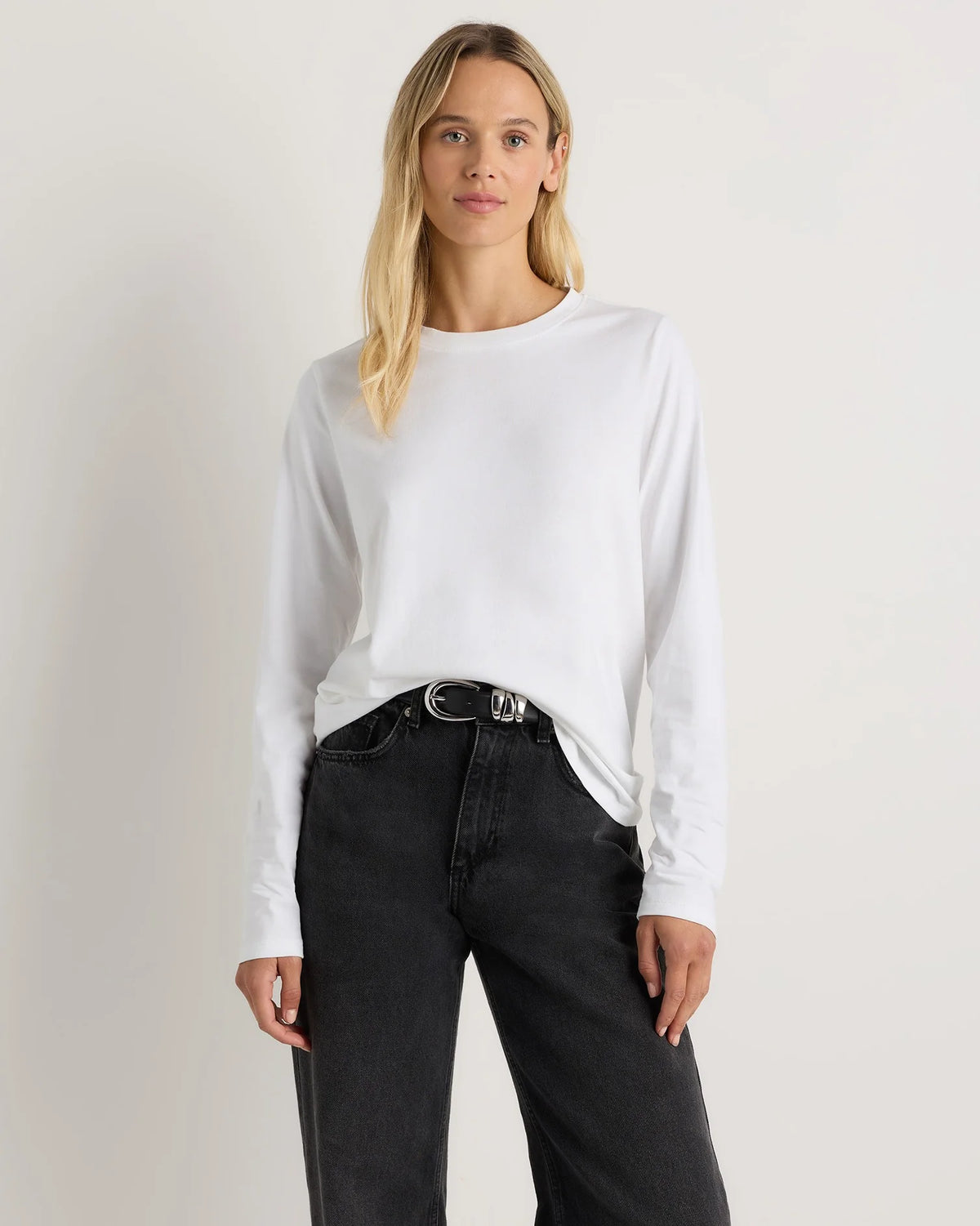 100% Organic Cotton Long Sleeve Swing Tee - XS / Classic White