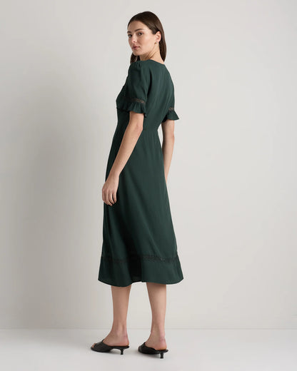 Lightweight Crepe Lace Inset Midi Dress - XS / Moonstone Blue