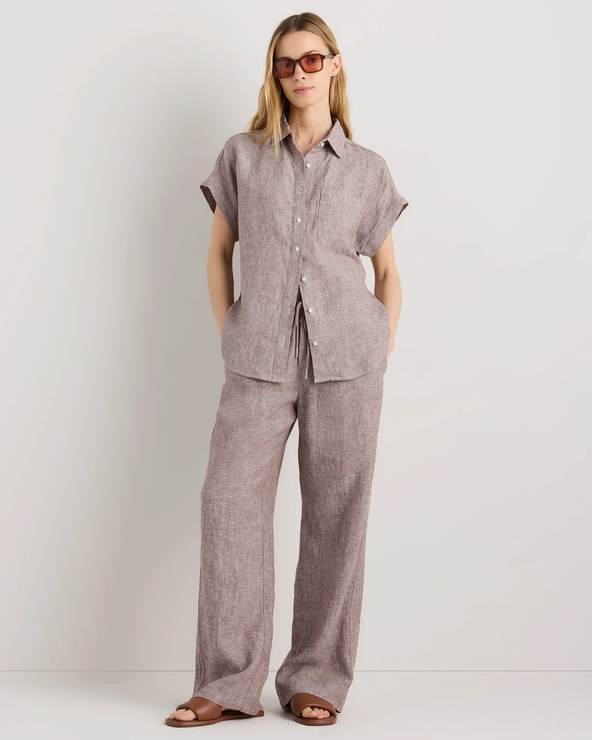 100% European Linen Wide Leg Pants - XS / Flax