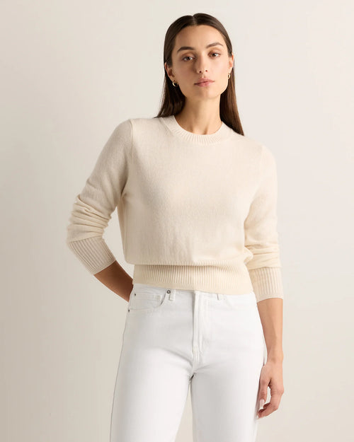 Mongolian Cashmere Shrunken Crewneck Sweater - XS / Ivory