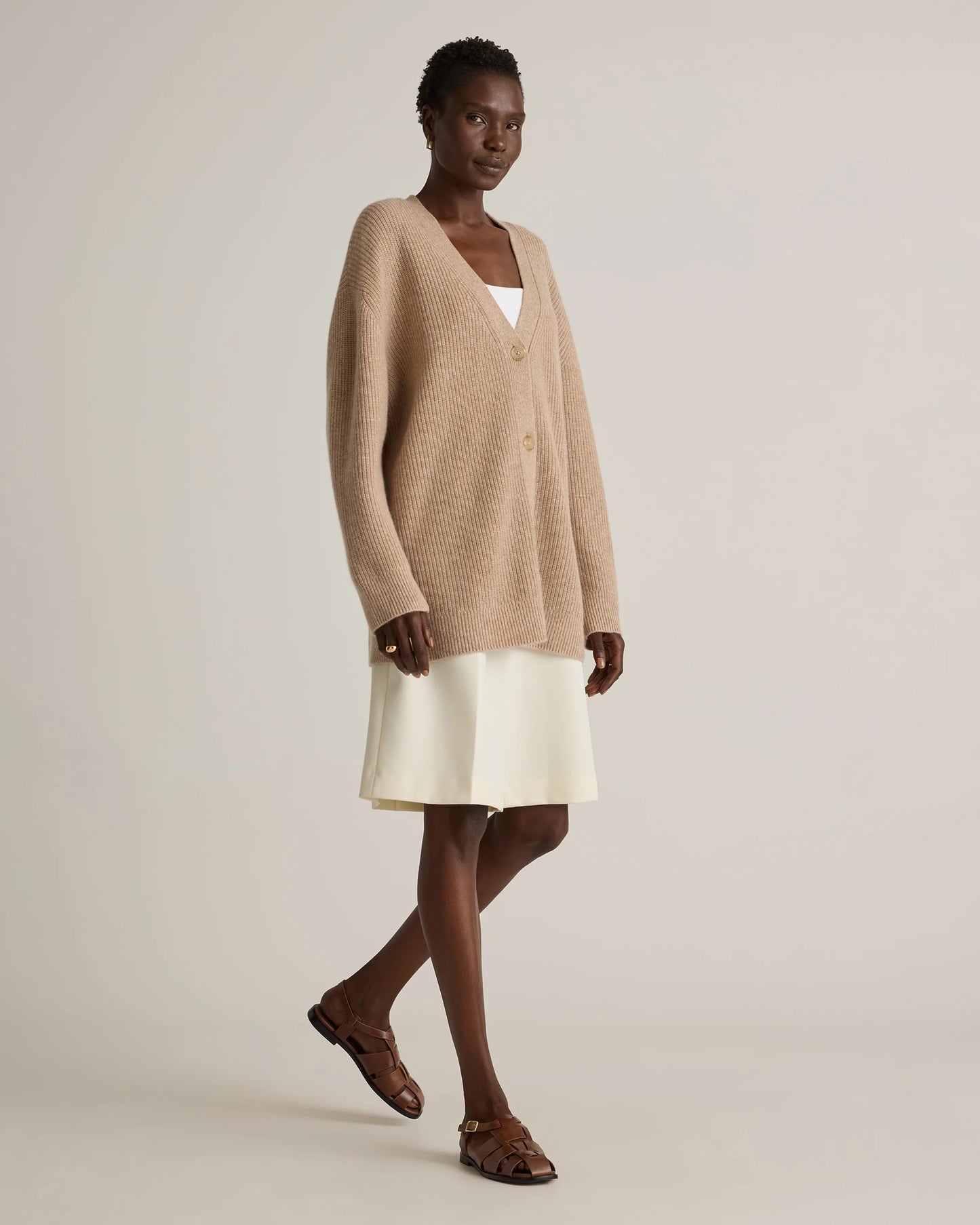 Mongolian Cashmere Oversized Boyfriend Cardigan Sweater - XS / Brown