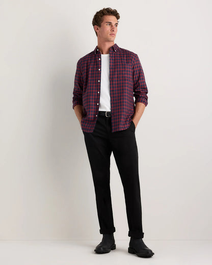 100% Organic Cotton Brushed Flannel Shirt - S / Red/Navy