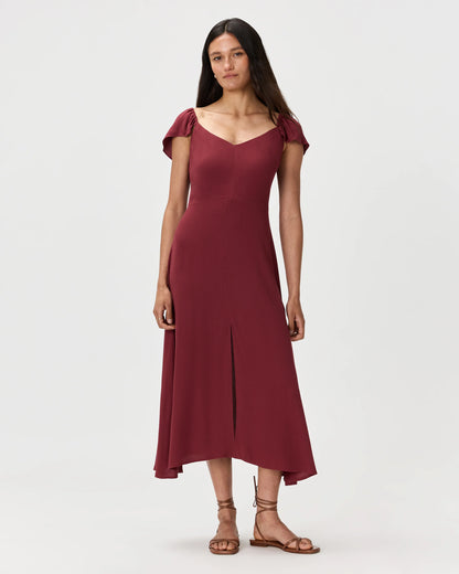 Lightweight Crepe Flutter Sleeve Midi Dress - XS / True Black