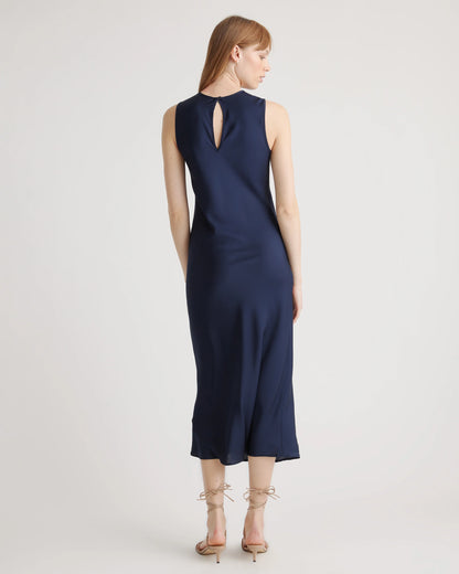 Washable Stretch Silk Tank Midi Dress - XS / Cordovan Red Hibiscus