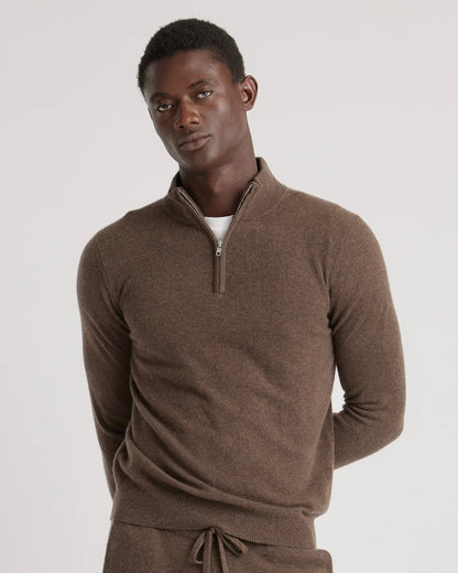 Mongolian Cashmere Quarter Zip Sweater - S / Olive Twist