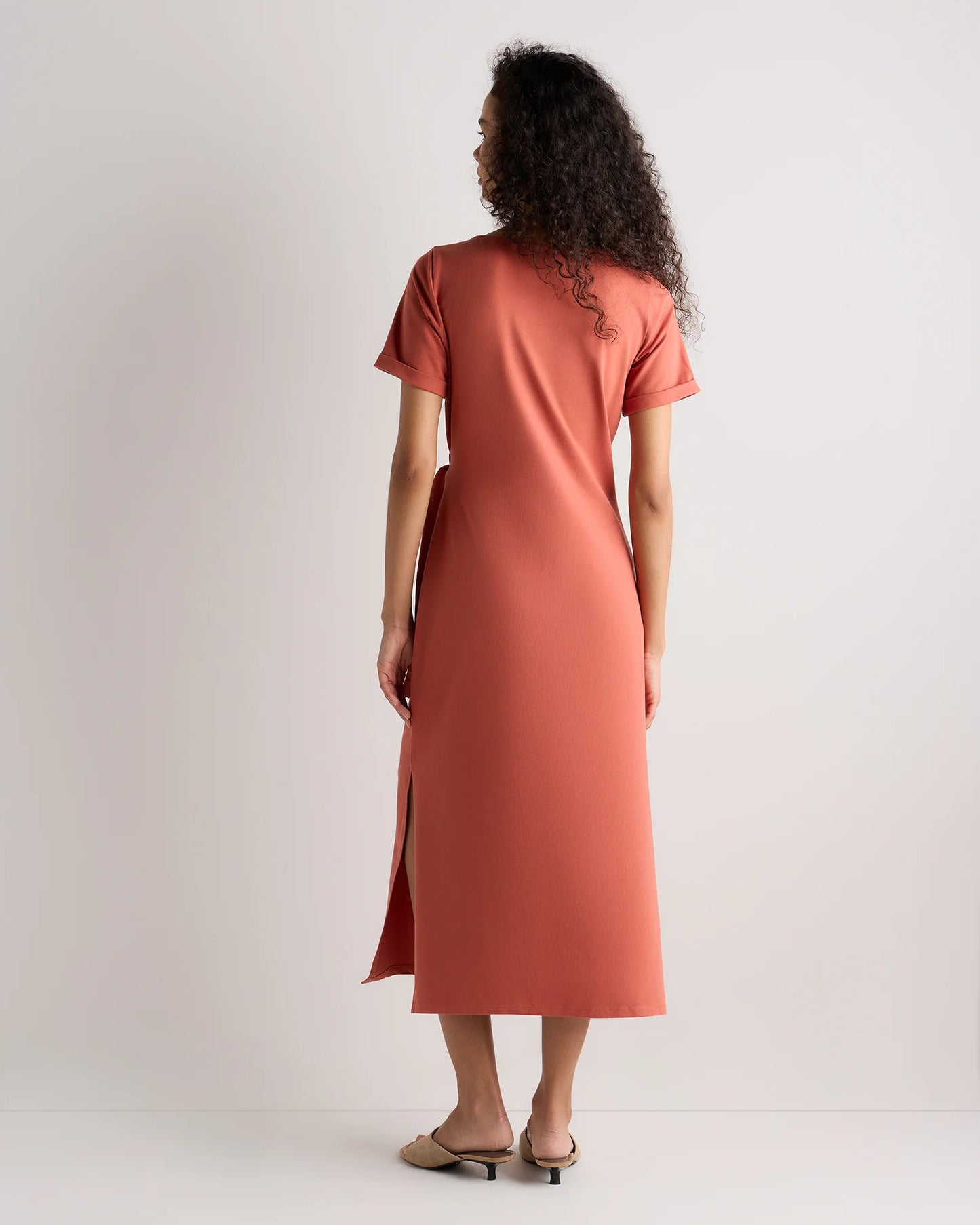 Stretch Cotton Jersey Side Tie Midi Dress - XS / Spiced Orange