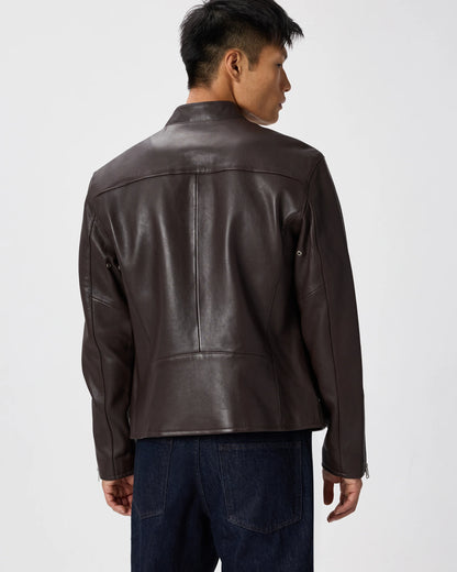 100% Leather Café Racer Jacket - S / Rich Brown
