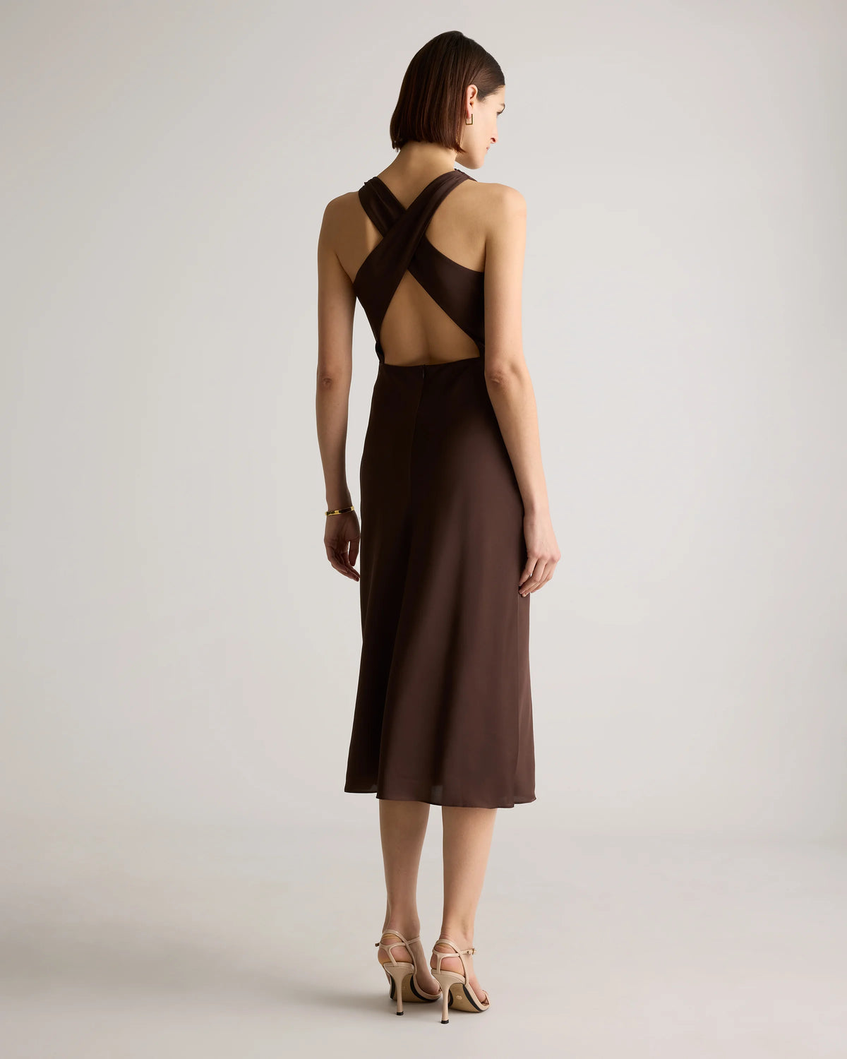Washable Stretch Silk High Neck Midi Dress - XS / Vintage Navy Roses