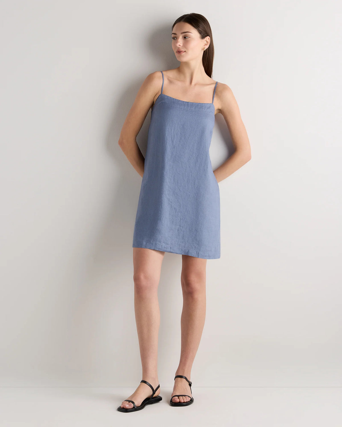 100% European Linen Mini Skort Dress - XS / Moonstone Blue