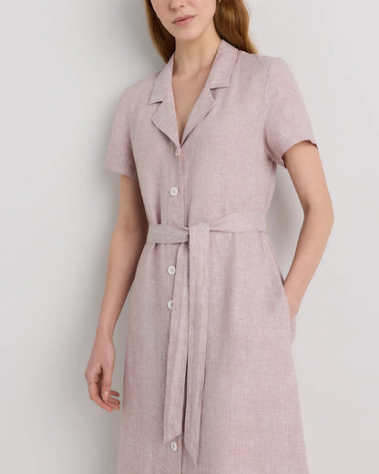 100% European Linen Button Front Dress - XS / Sky Blue Mariner Stripe