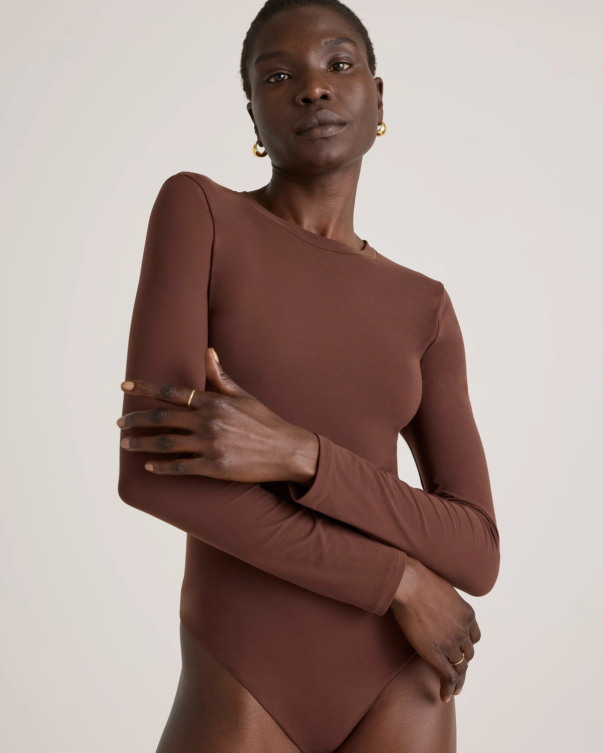 Second Skin Long Sleeve Crew Neck Bodysuit - XS / Cocoa