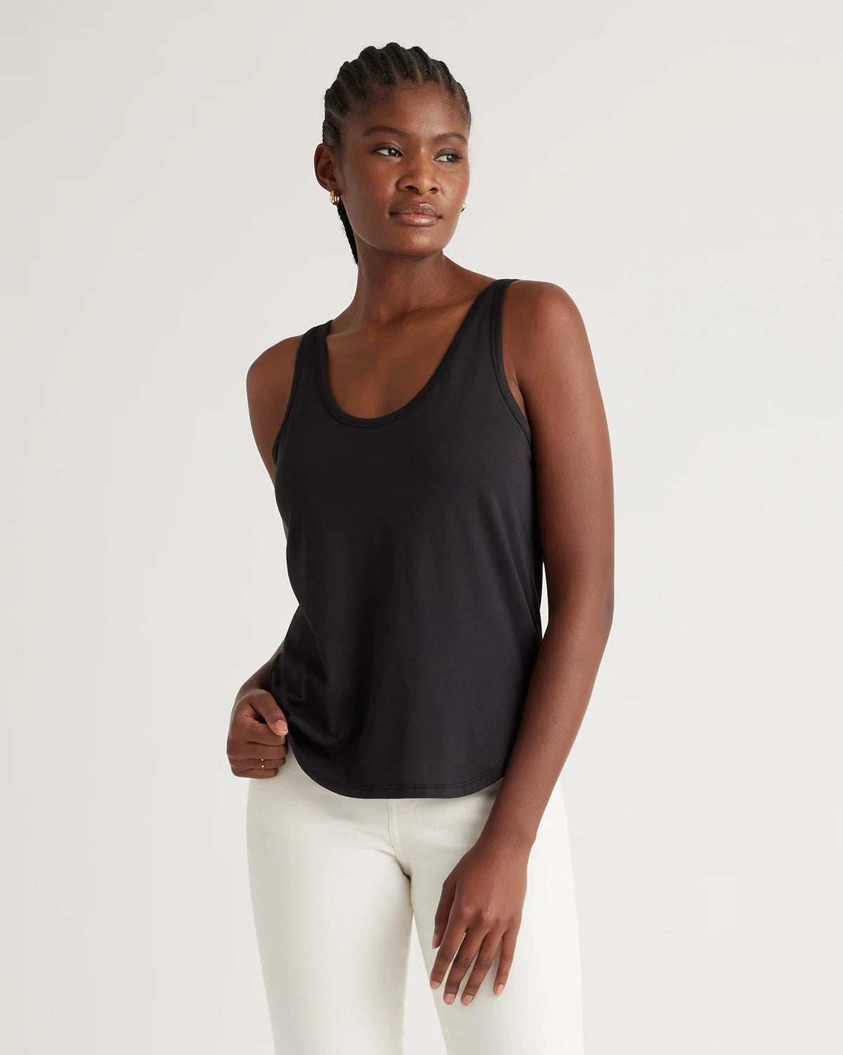 Cotton Modal Double Scoop Neck Tank - XS / Navy