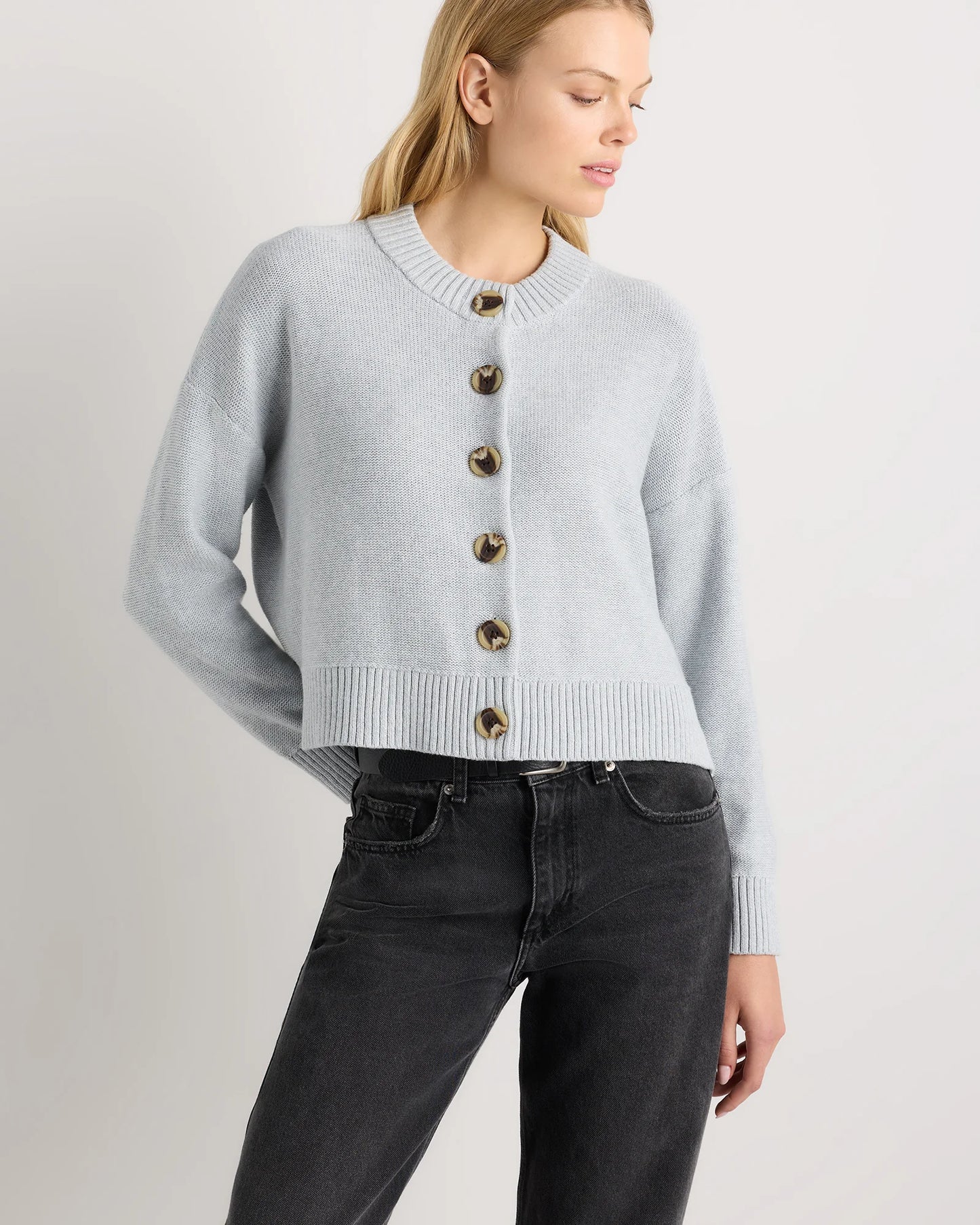 100% Organic Cotton Cropped Cardigan - XS / Heather Brown