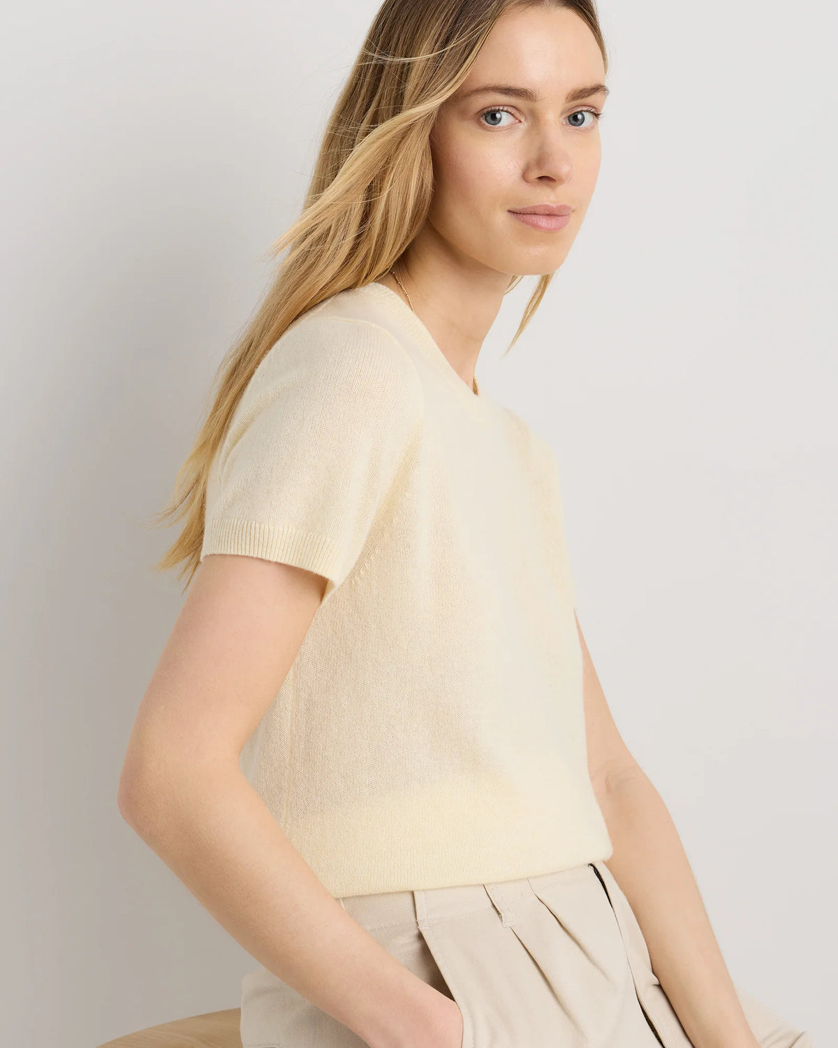 Mongolian Cashmere Tee - XS / Pale Custard Yellow