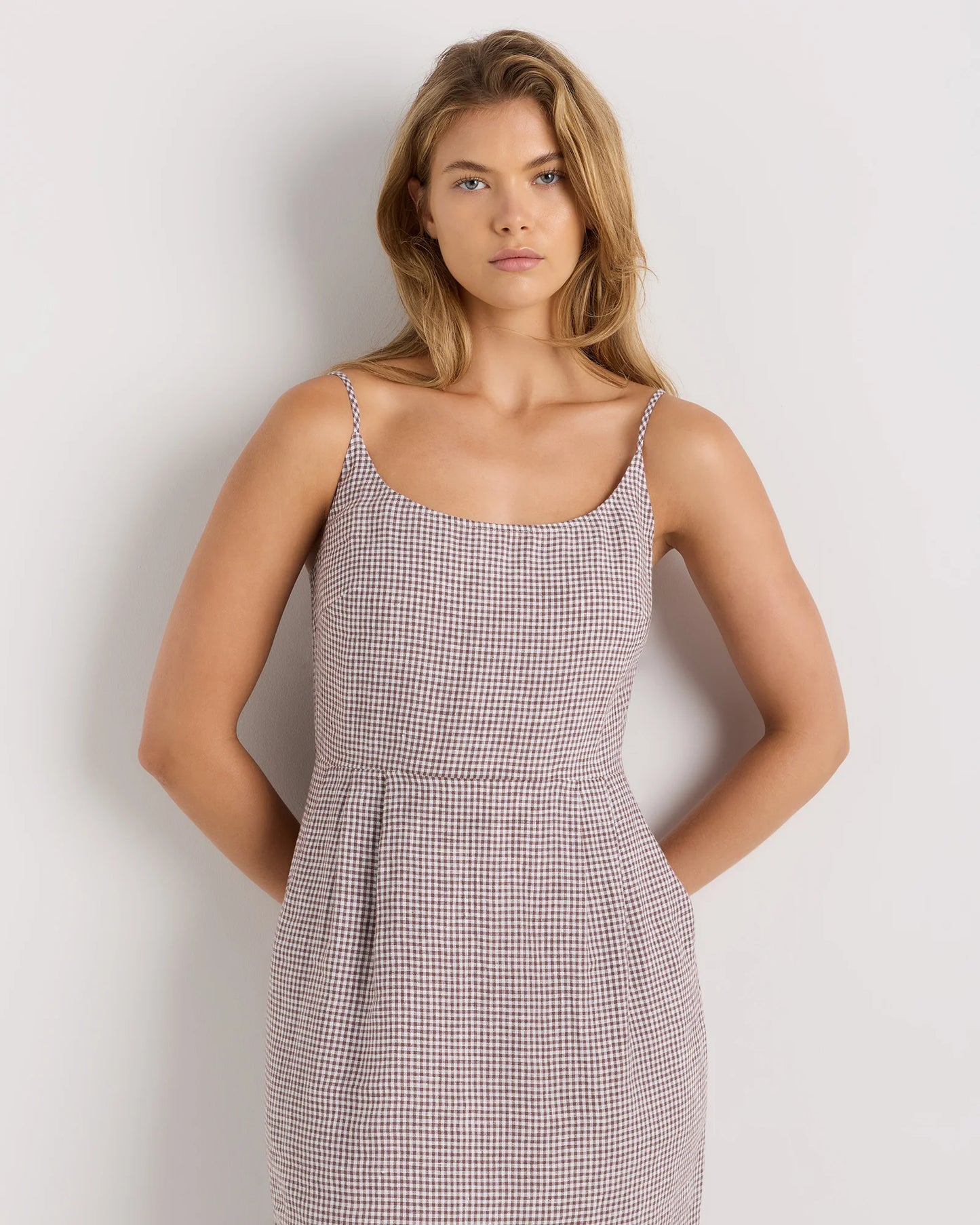 100% European Linen Scoop Neck Midi Dress - XS / Ivory Porcelain Blue Petite Floral