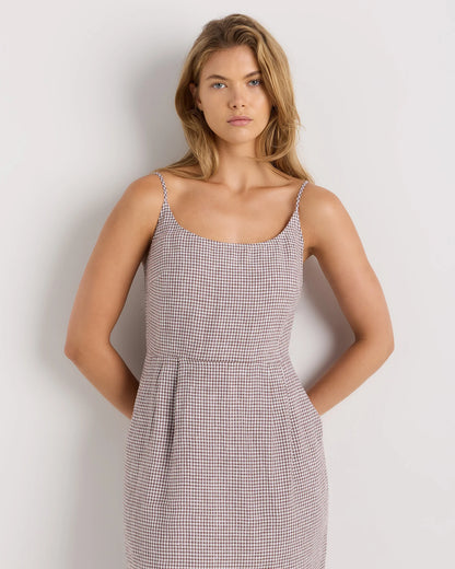 100% European Linen Scoop Neck Midi Dress - XS / Ivory Porcelain Blue Petite Floral
