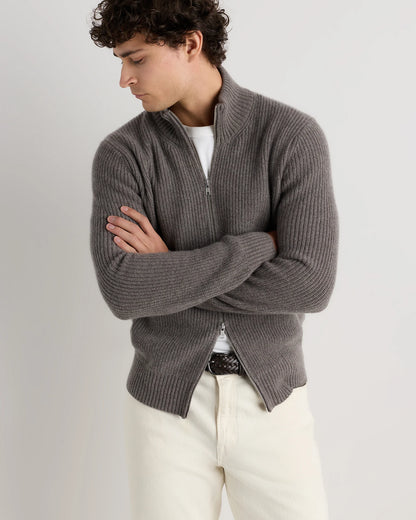 Mongolian Cashmere Fisherman Full Zip Sweater - S / Teak