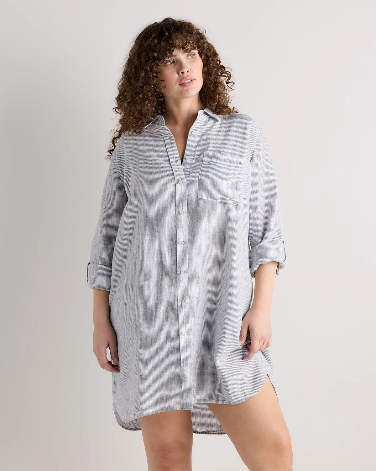 100% European Linen Shirt Dress - 1X / Black