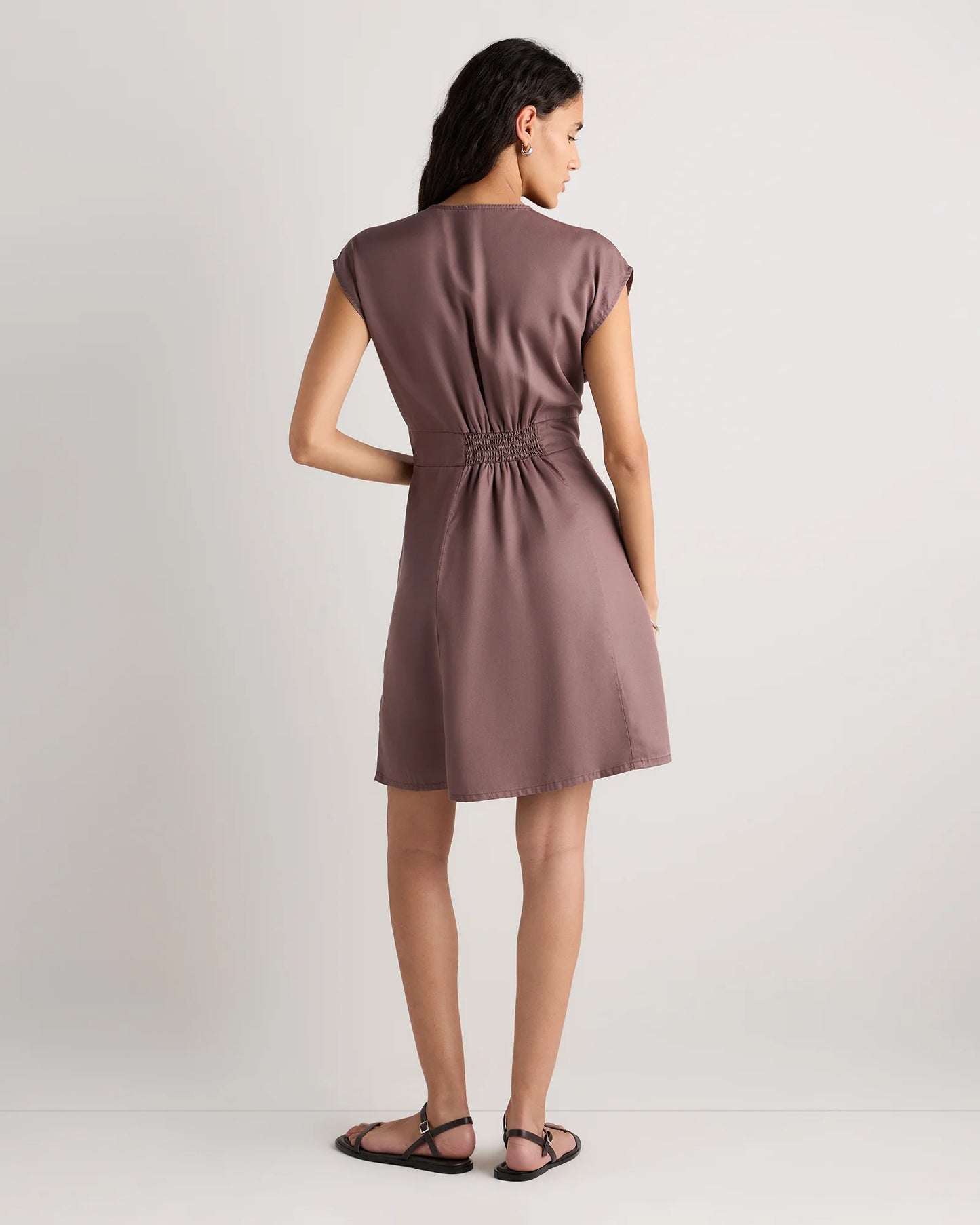 Vintage Wash Tencel Button Front Dress - XS / Taupe Brown
